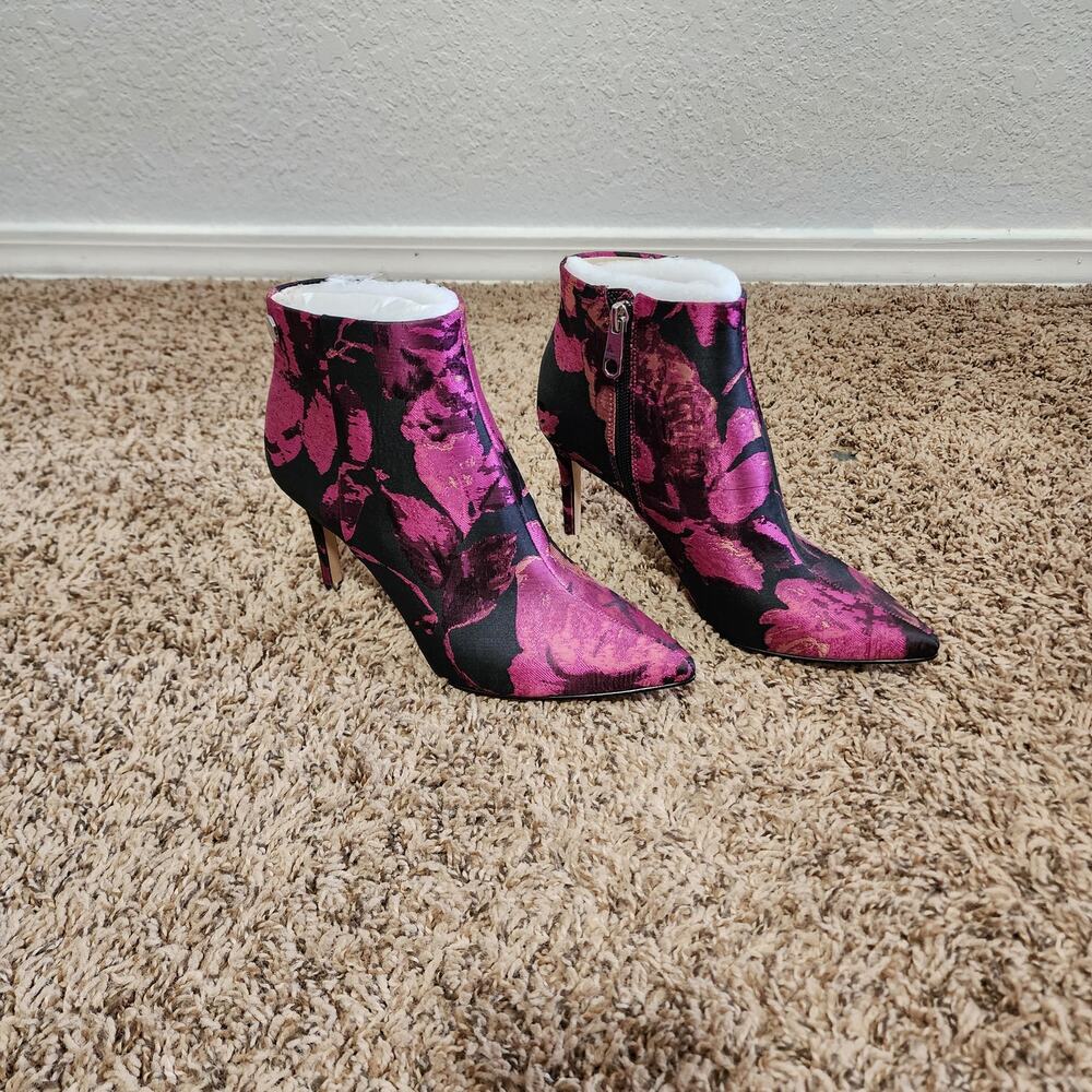 Louise et Cie Floral Ankle Boots Magneta Pink Black Pointed Toe Booties 6.5 New
